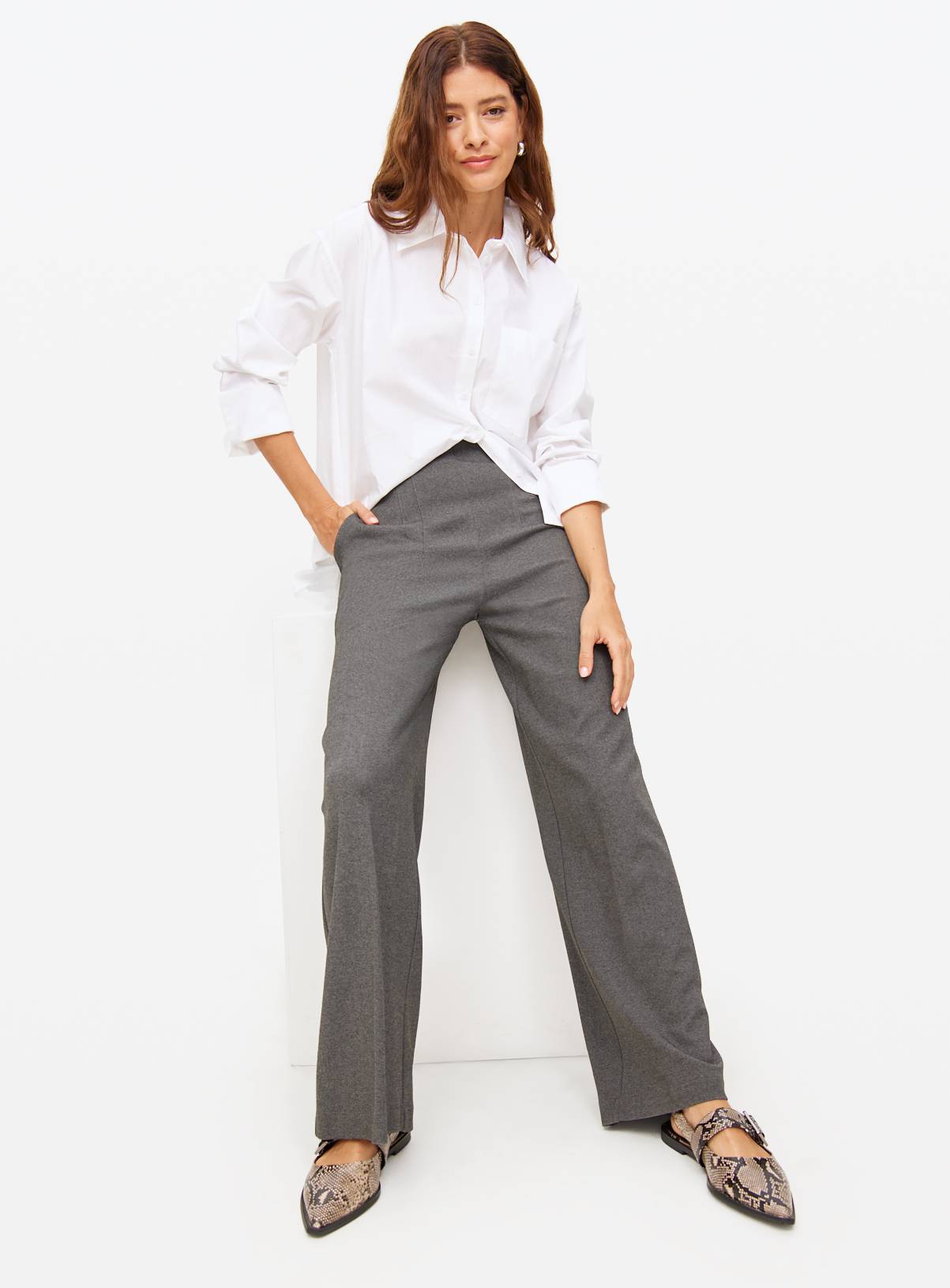 Mid Grey Wide Leg Ponte Trousers 12R - Image 1